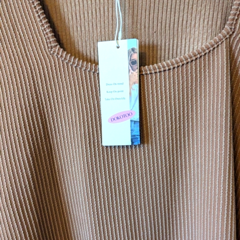 Tan Long Sleeve Square Neck Puff Sleeves Relaxed Blouse Top Sz XL - Picture 9 of 13